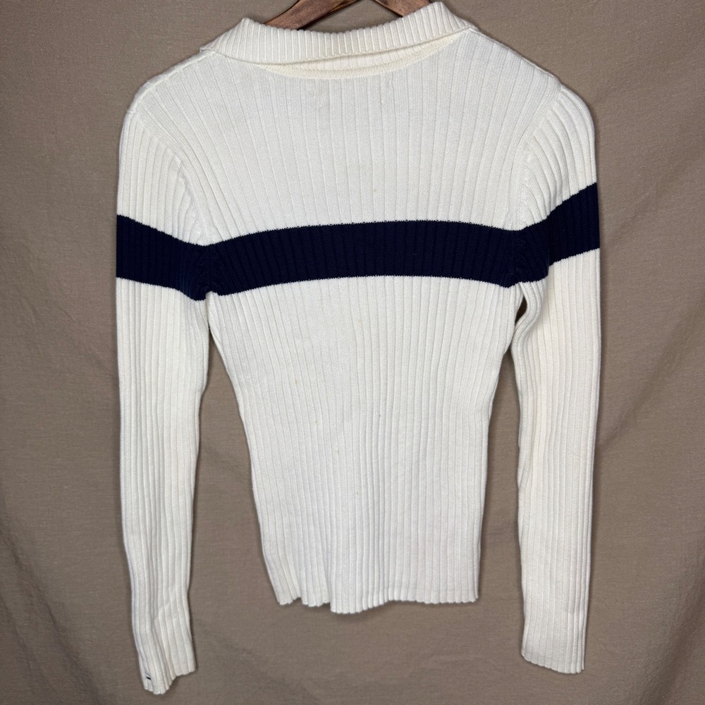 Tommy Hilfiger Womens Ribbed Polo Sweater Spell Out Stripe Vintage Small - Picture 3 of 5